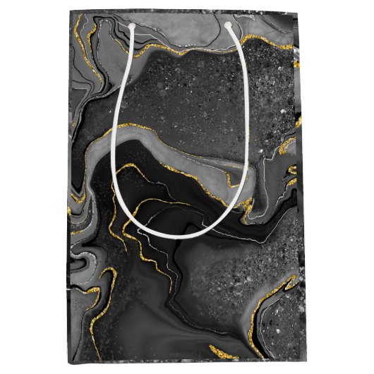 Grijs en goudmarmerontwerp medium cadeauzakje (Voorkant)