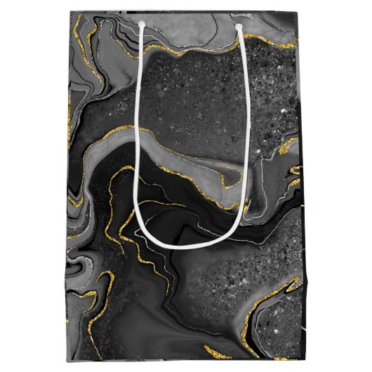 Grijs en goudmarmerontwerp medium cadeauzakje (Achterkant)