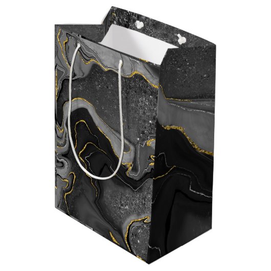 Grijs en goudmarmerontwerp medium cadeauzakje (Achterkant Gekanteld)