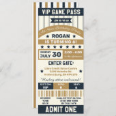 Grijs- en goudsport Gedekte Ticket Birthday Party Kaart (Voorkant / Achterkant)