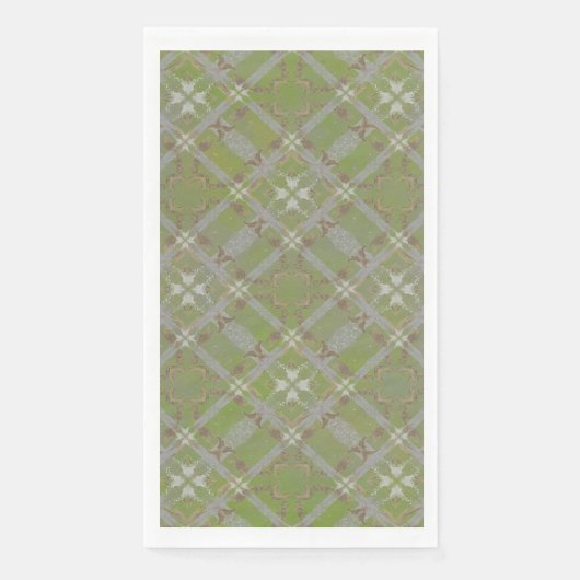 Grijs en Groen betegeld Scroll Diamond Patroon Servet (Voorkant)