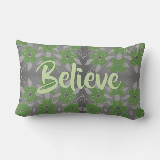 Grijs en groen bloemkussen kussen (Achterkant)