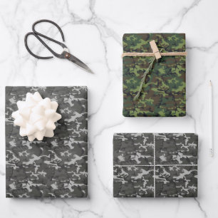 Grijs en Groen Camouflage  Inpakpapier Vel