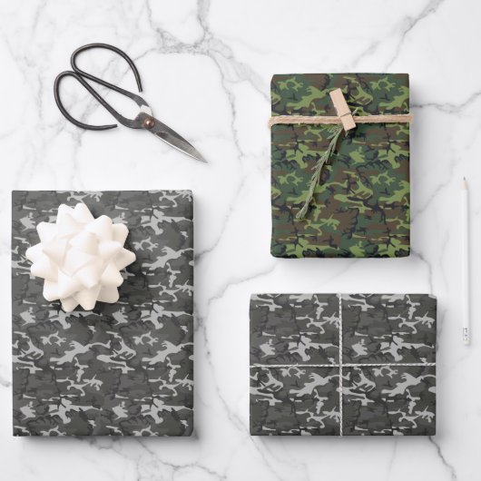 Grijs en Groen Camouflage Inpakpapier Vel (Voorkant)