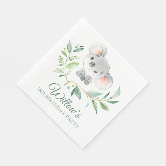 Grijs en Groen Koala Verjaardagsfeestje Geslacht N Servet (Hoek)