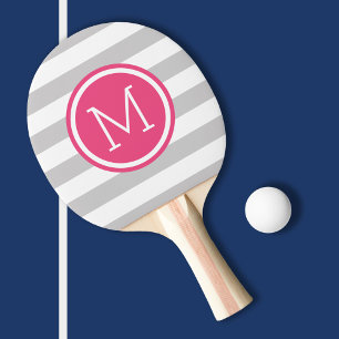 Grijs en Heet Roze Preppy Strepen Monogram Tafeltennisbatje