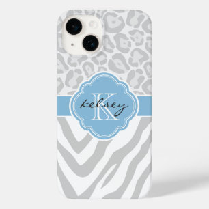 Grijs en Hemelsblauw Dierenprint Monogram Case-Mate iPhone Case