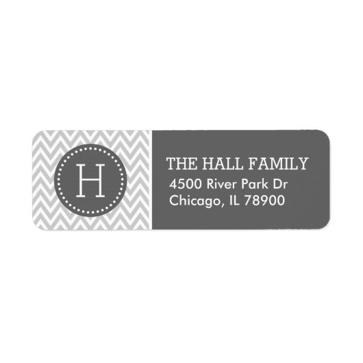 Grijs en Houtskool Chevron Monogram Etiket (Voorkant)