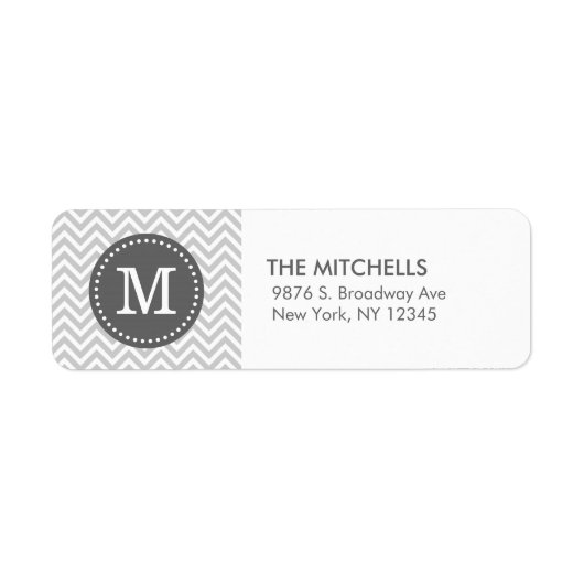 Grijs en Houtskool Chevron Monogram Retouradres Etiket (Voorkant)