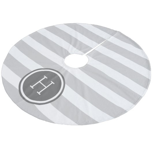 Grijs en Houtskool Preppy Strepen Monogram Fleece Kerstboom Rok (Gekanteld)