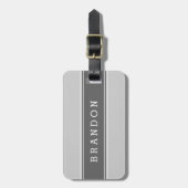 Grijs en Houtskool Rugby Streep Custom Monogram Bagagelabel (Voorkant verticaal)
