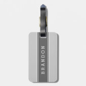 Grijs en Houtskool Rugby Streep Custom Monogram Bagagelabel (Achterkant verticaal)