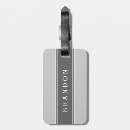 Grijs en Houtskool Rugby Streep Custom Monogram Bagagelabel (Achterkant verticaal)