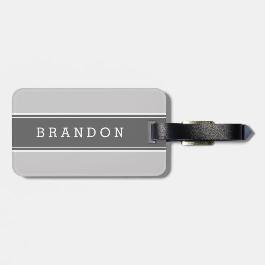 Grijs en Houtskool Rugby Streep Custom Monogram Bagagelabel (Achterkant horizontaal)