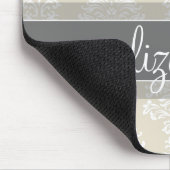 Grijs en Ivoor  Damast Patroon met Naam Muismat (Hoek)