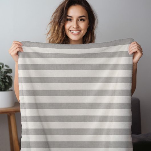 Grijs en Ivoor Stripes | Moderne boerderij Decor Fleece Deken