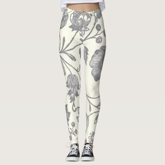 Grijs en Ivory Boho Floral Leggings (Voorkant)