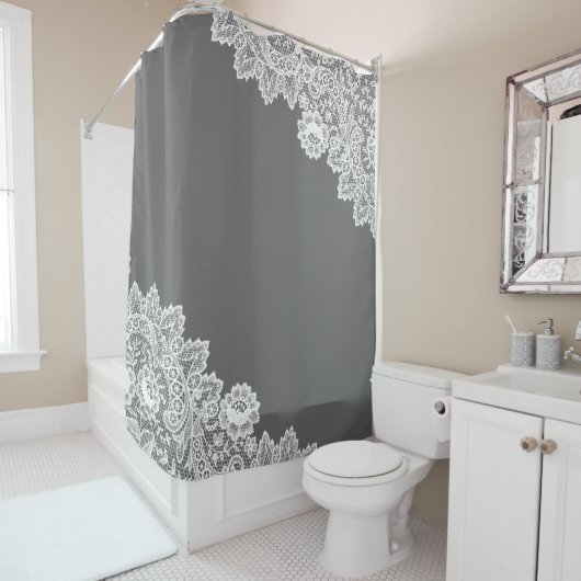 Grijs en kant douchegordijn (In situ)