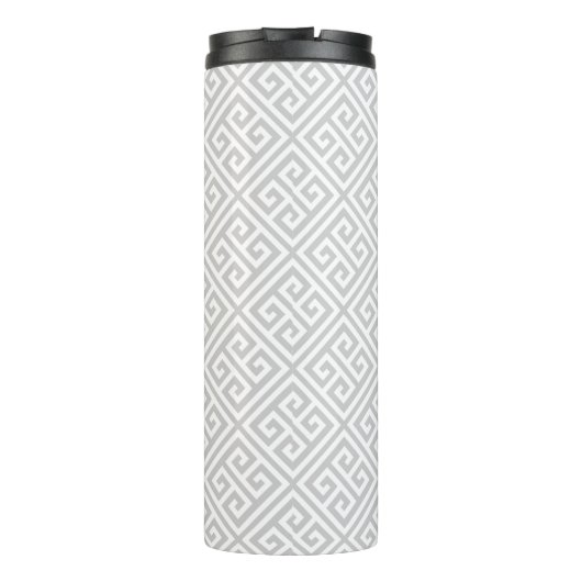 Grijs en koraal Grieks sleutelmonogram Thermosbeker (Achterkant)