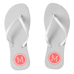 Grijs en koraal Kleine Stippen Monogram Teenslippers