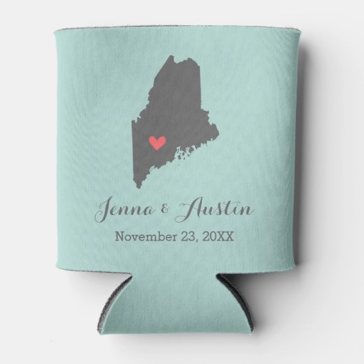 Grijs en koraal Maine bruiloft gunst Blikjeskoeler (Voorkant)