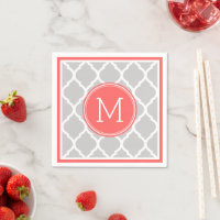 Grijs en koraal quatrefoil bruiloft monogram