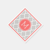 Grijs en koraal quatrefoil bruiloft monogram servet (Hoek)