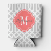 Grijs en koraal Trellis Monogram Blikjeskoeler (Voorkant)