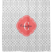 Grijs en koraal Trellis Monogram Douchegordijn (Voorkant)