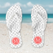 Grijs en koraal Trellis Monogram Teenslippers