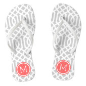 Grijs en koraal Trellis Monogram Teenslippers (Voetbed)