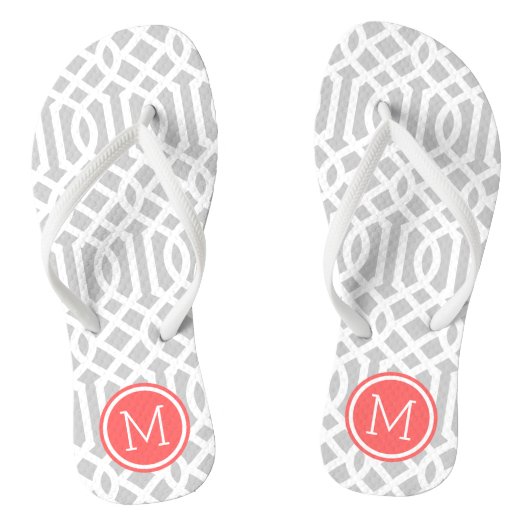 Grijs en koraal Trellis Monogram Teenslippers (Voetbed)