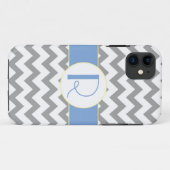 Grijs en lichtblauw Chevron Striped Monogram Case-Mate iPhone Case (Achterkant (horizontaal))
