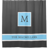 Grijs en lichtblauw monogram met Stripes Shower  Douchegordijn (Voorkant)