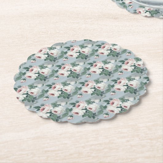 Grijs en Lichtroze Roos Patroon Retro /  Kartonnen Onderzetters (Gekanteld)