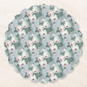 Grijs en Lichtroze Roos Patroon Retro /  Kartonnen Onderzetters (Voorkant)