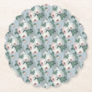Grijs en Lichtroze Roos Patroon Retro /  Kartonnen Onderzetters