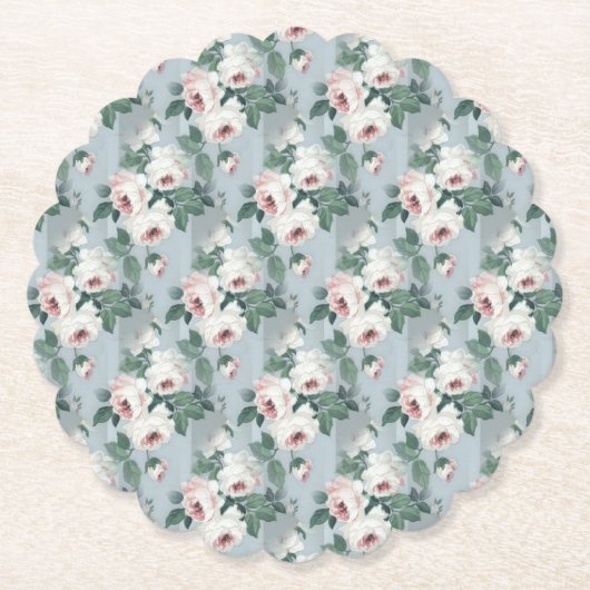 Grijs en Lichtroze Roos Patroon Retro /  Kartonnen Onderzetters (Voorkant)