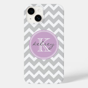 Grijs en Lila Chevron Aangepast monogram Case-Mate iPhone 14 Hoesje