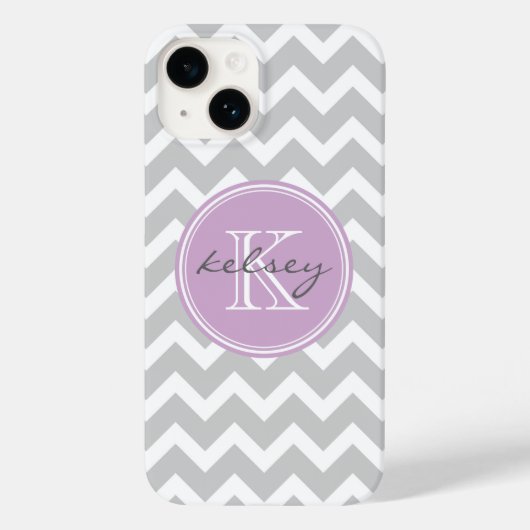 Grijs en Lila Chevron Aangepast monogram Case-Mate iPhone Case (Achterkant)