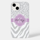 Grijs en Lila Dierenprint Monogram Case-Mate iPhone Case (Achterkant)