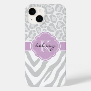 Grijs en Lila Dierenprint Monogram Case-Mate iPhone Case