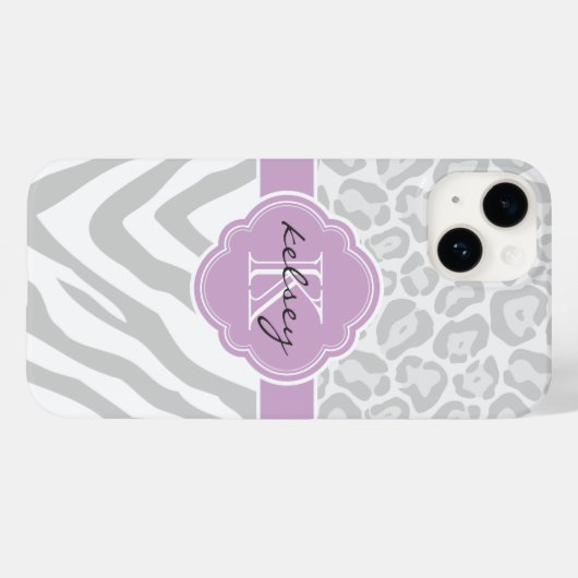 Grijs en Lila Dierenprint Monogram Case-Mate iPhone Case (Achterkant (horizontaal))