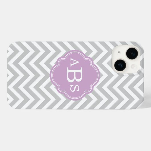 Grijs en Lila Paarse Modern Chevron Monogram Case-Mate iPhone Case (Achterkant (horizontaal))