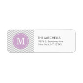 Grijs en Lila Paarse Modern Chevron Monogram Etiket (Voorkant)