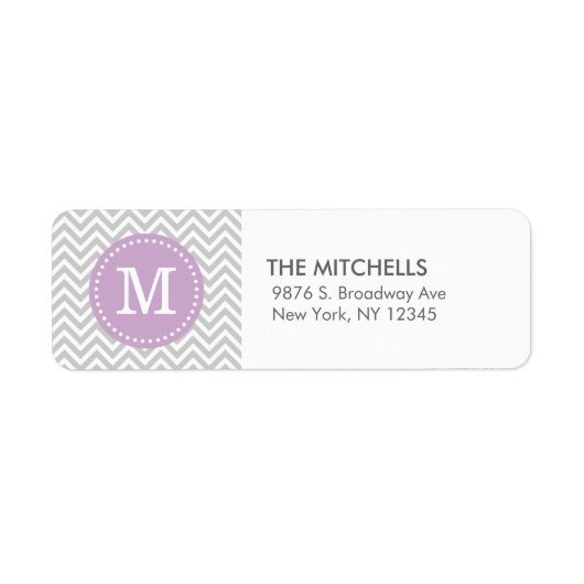 Grijs en Lila Paarse Modern Chevron Monogram Etiket (Voorkant)