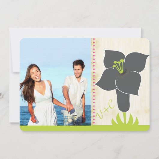 Grijs en Limoen  Modern Lily Wedding Invite Kaart (Achterkant)