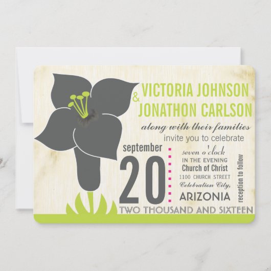 Grijs en Limoen  Modern Lily Wedding Invite Kaart (Voorkant)