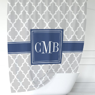 Grijs en marineblauw Marokkaans monogram Douchegordijn