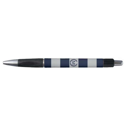 Grijs en marineblauw Striped Monogram gepersonalis Pen (Voorkant)